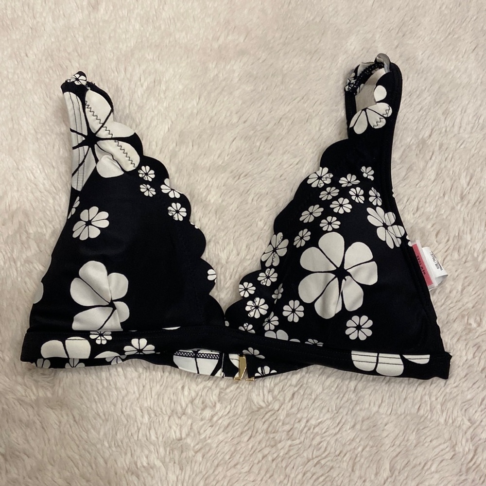 Kate Spade Black and White Floral Bathing Suit Top